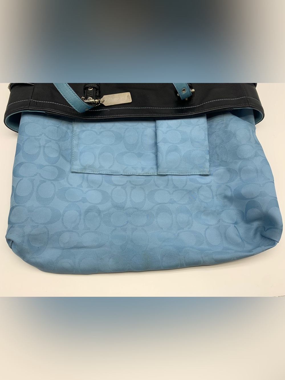 Coach Vintage Leatherware Tote 5787 Black W/Blue Interior, Patent Leather Trim - Picture 12 of 15